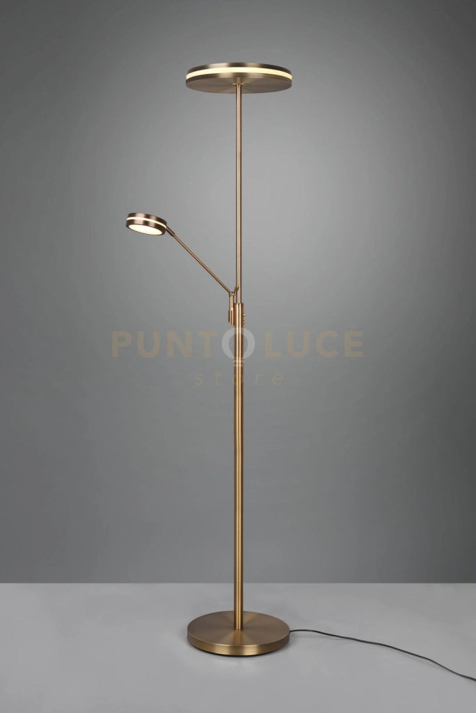 FRANKLIN PIANTANA LED 35W 4100lm- 6,5W 650lm, 2700+3200+4000K CON LAMPADA LETTURA METALLO OTTONE INVECCHIATO CON REGOLAZIONE INTENSITA' TOUCH DIMMER + REGOLAZIONE LUCE CALDA, NATURALE E FREDDA E FUNZIONE MEMORIZZAZIONE H. 180CM