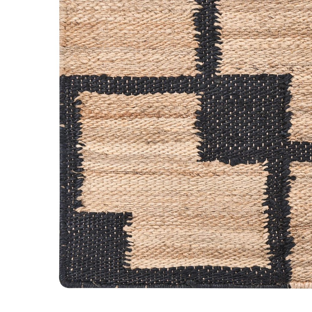 Tappeto beige e nero in juta 160 x 230 cm con motivo rettangolare intrecciato in stile rustico per soggiorno e camera da letto