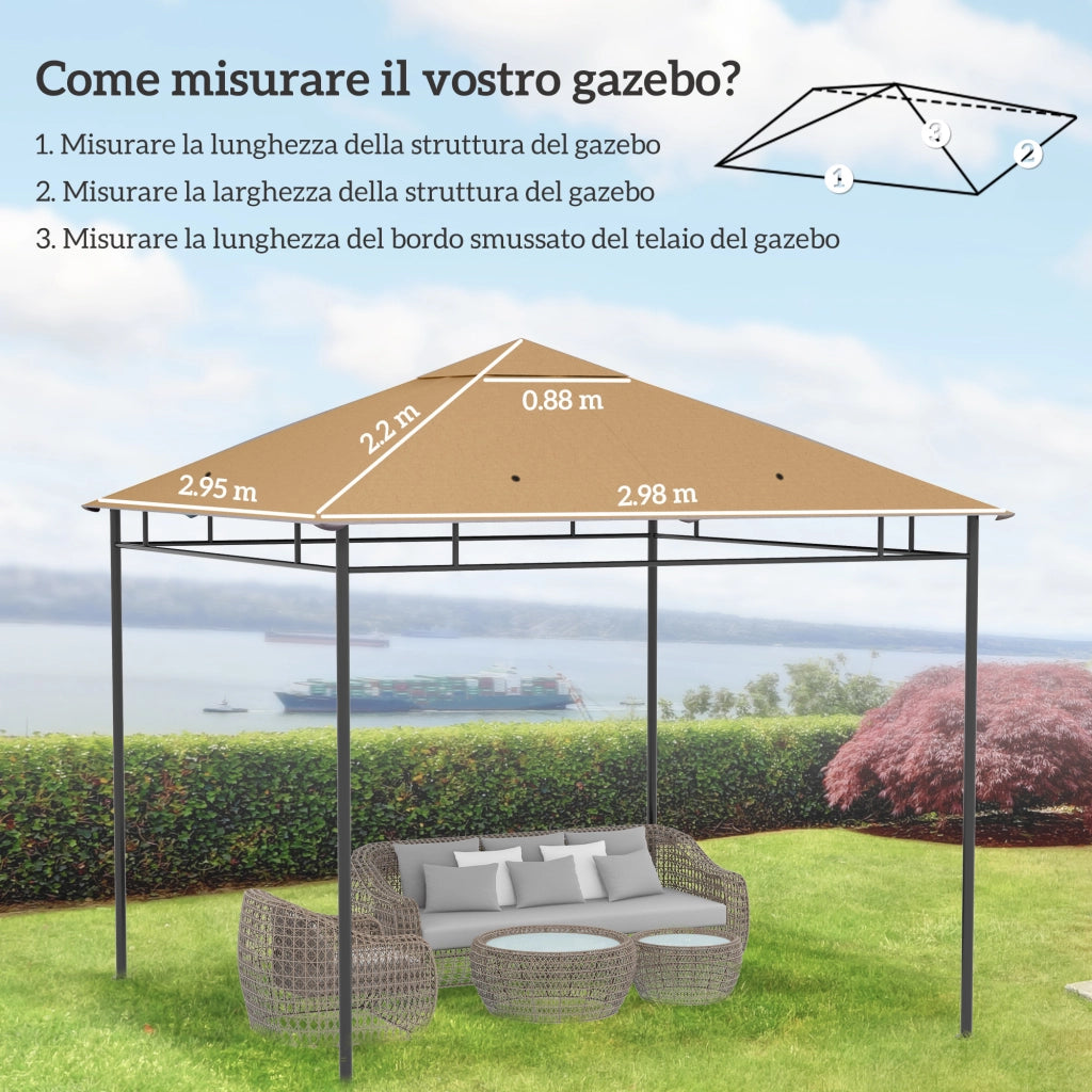 Tetto Gazebo 3x3m in Poliestere Beige ¨C zephmum ¨C con Prese d'Aria e Fori di Drenaggio
