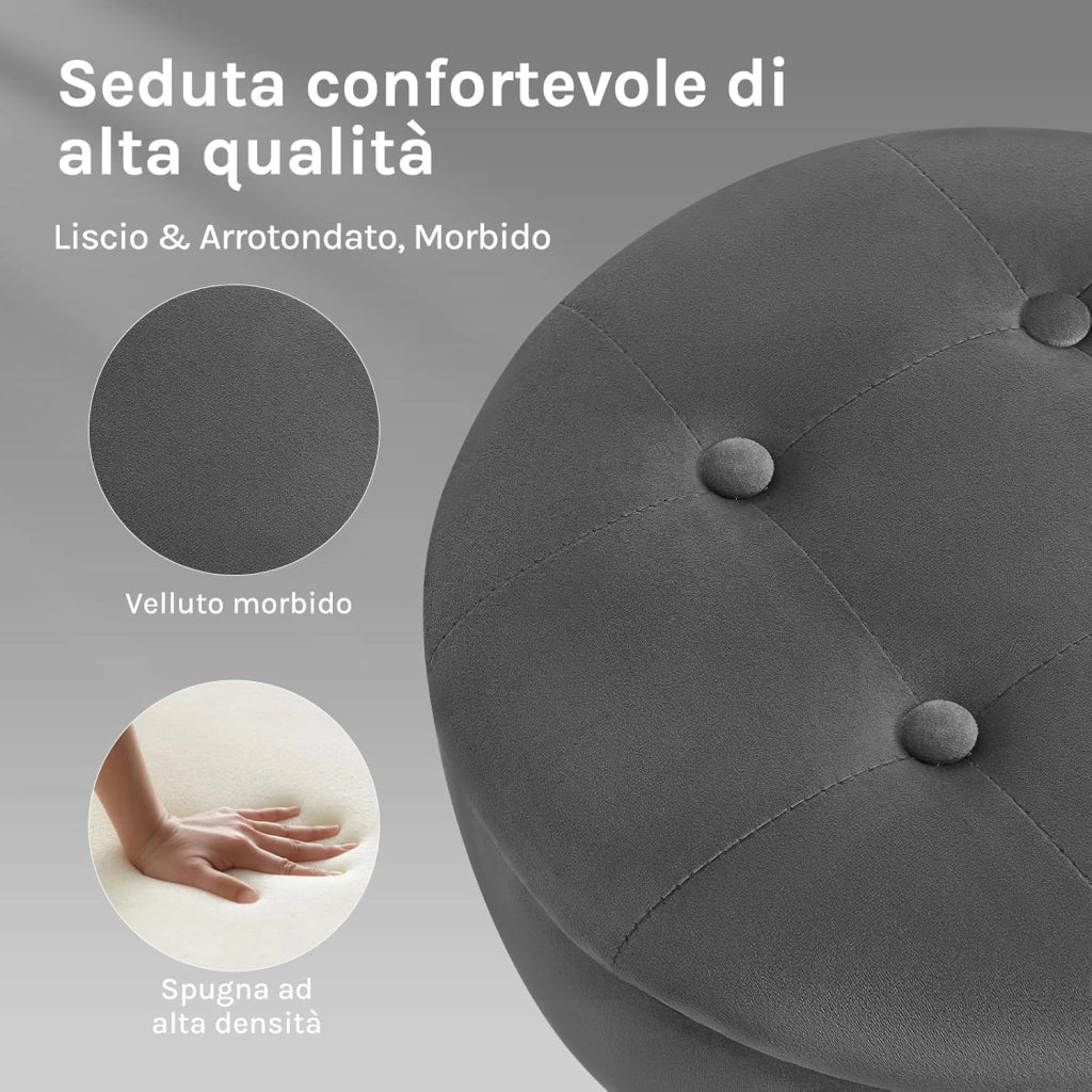 Set di 2 Sgabelli da Cucina, Sgabelli da Bar Alti con Spazio Contenitivo, Sedia Regolabili in Altezza e Girevoli a 360°, per Cucina Sala da Pranzo Bar Bancone, Velluto, Metallo, Grigio Scuro