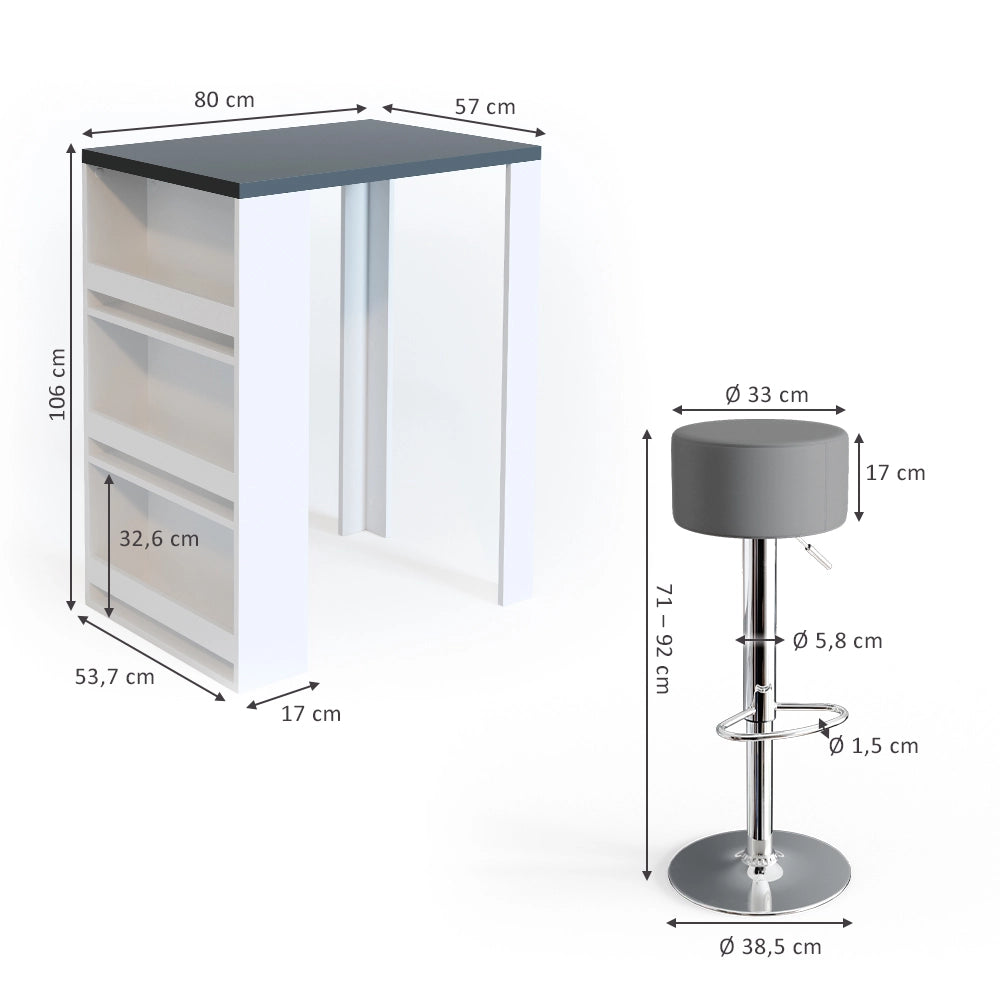 Vicco Tavolo bar con sgabelli Antracite/bianco 57 x 80 cm con 2 sgabelli da bar