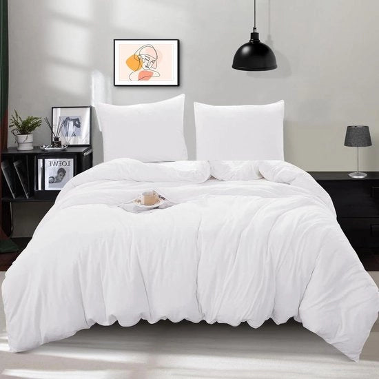 Duvet con chiusura a cerniera 220 x 240 cm - 3 pezzi di coperta da letto - morbida e soffice - 2 cuscini 80 x 80 cm - bianco - coperta da letto per l'intero anno 240 x 220 cotone