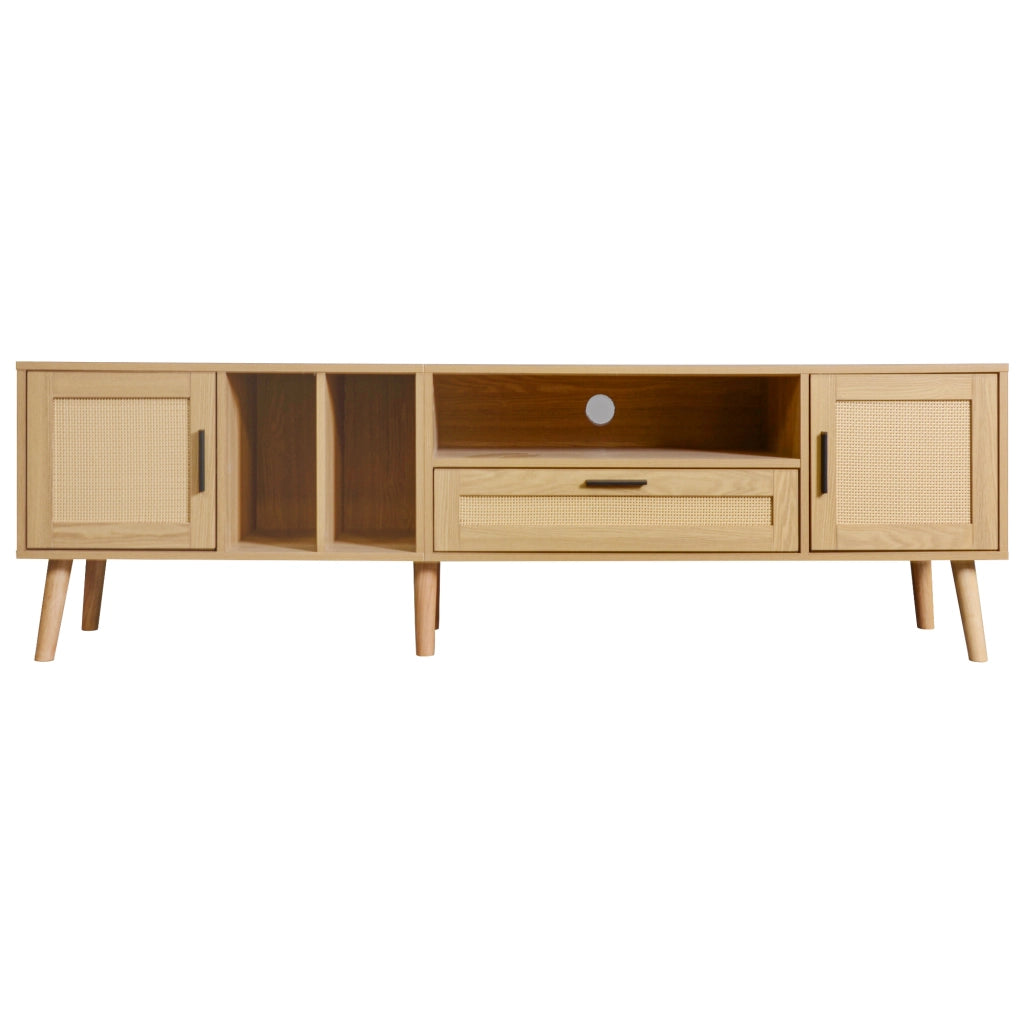 Mobile TV con Rattan ¨C MINIMAL ¨C 2 Ante, Cassetto, Legno Massello, 80 Pollici