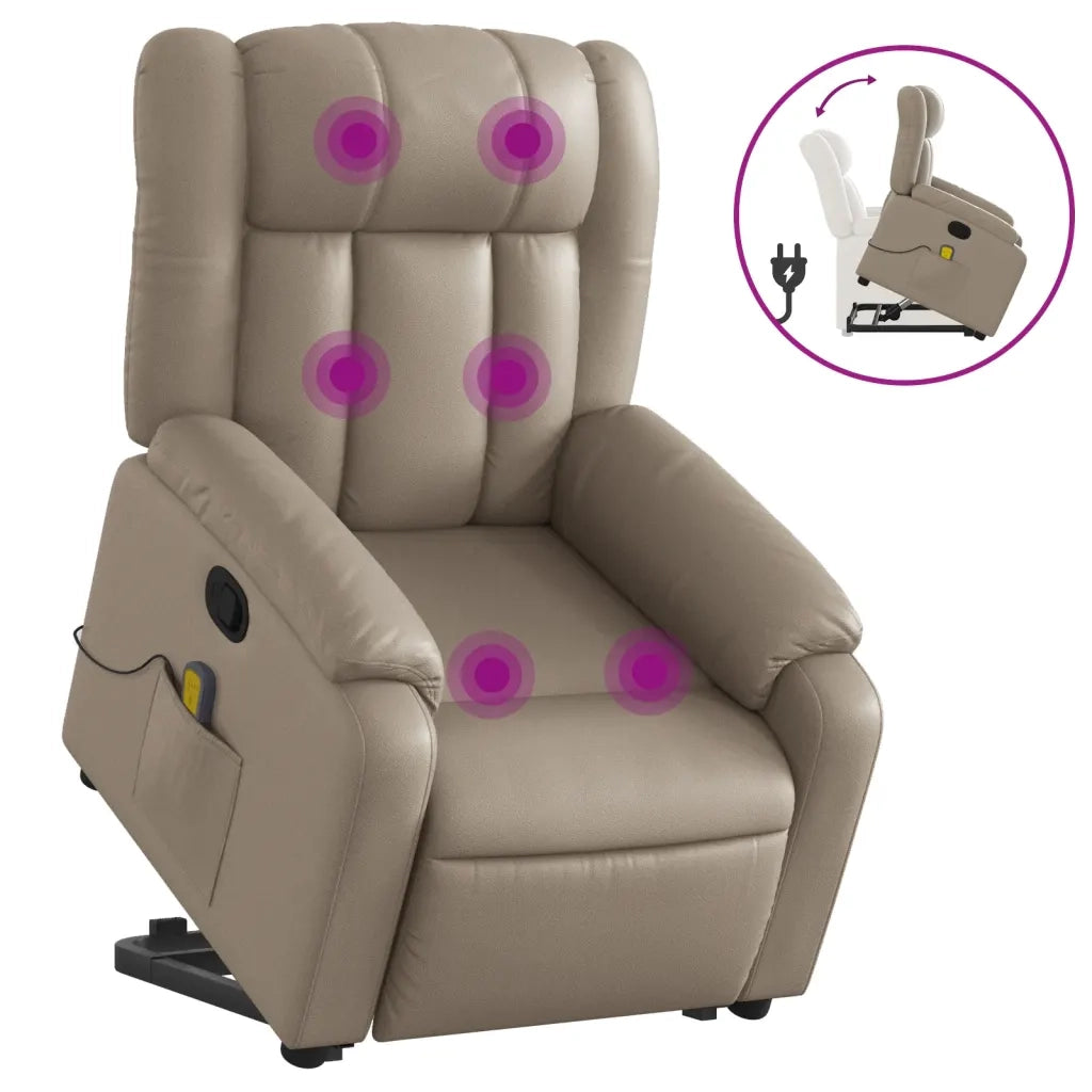 vidaXL Poltrona Alzapersone Massaggi Reclinabile Cappuccino Similpelle