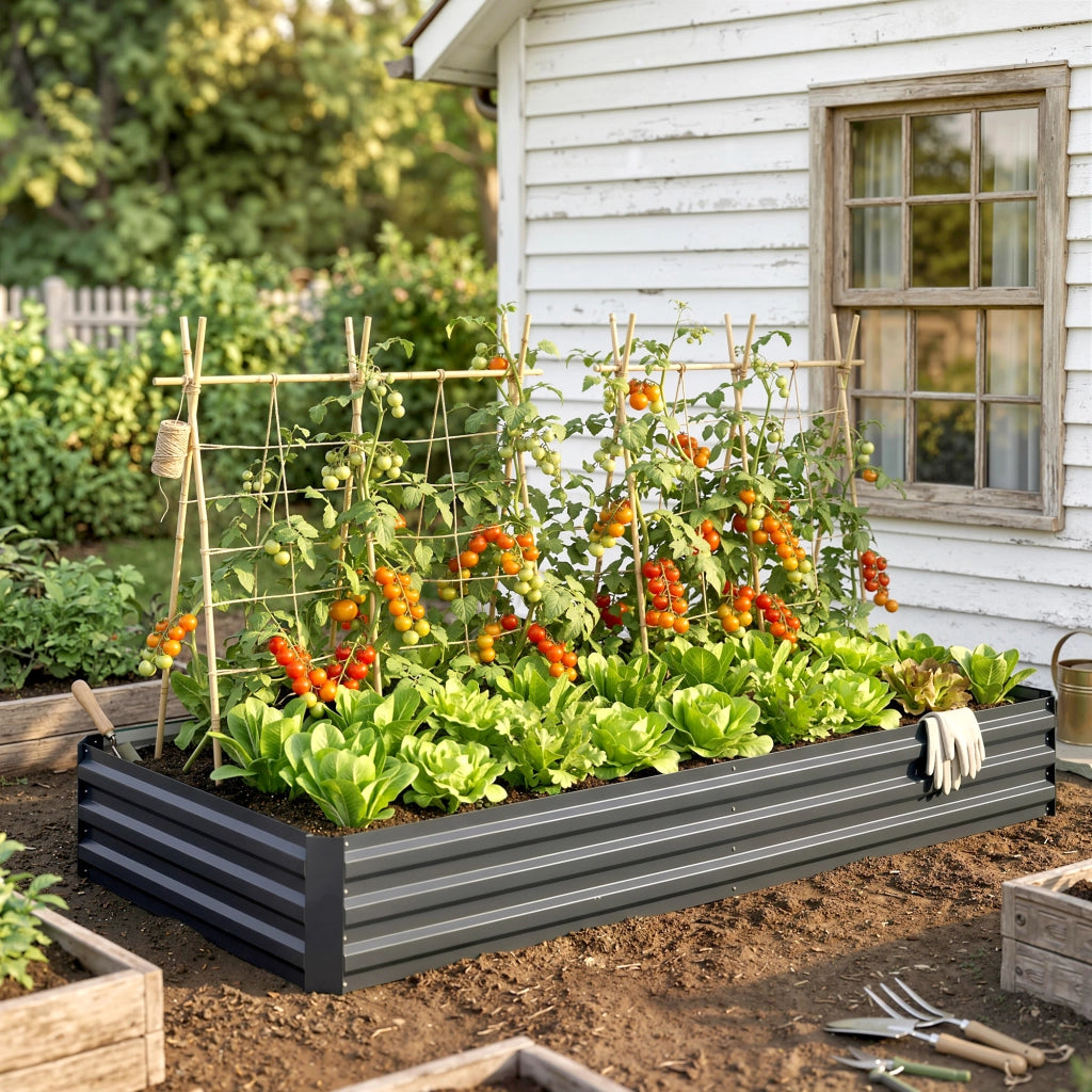 Vaso Rialzato in Acciaio per Giardino ¨C Zephmum ¨C Grigio 95x90.5x29.8 cm