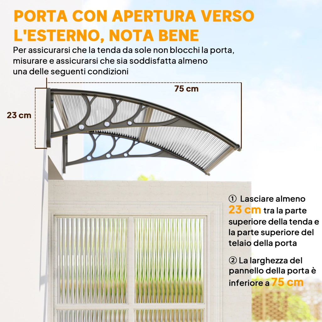 Tettoia in Policarbonato Anti-UV da Esterno per Porte e Finestre da 100x80 cm