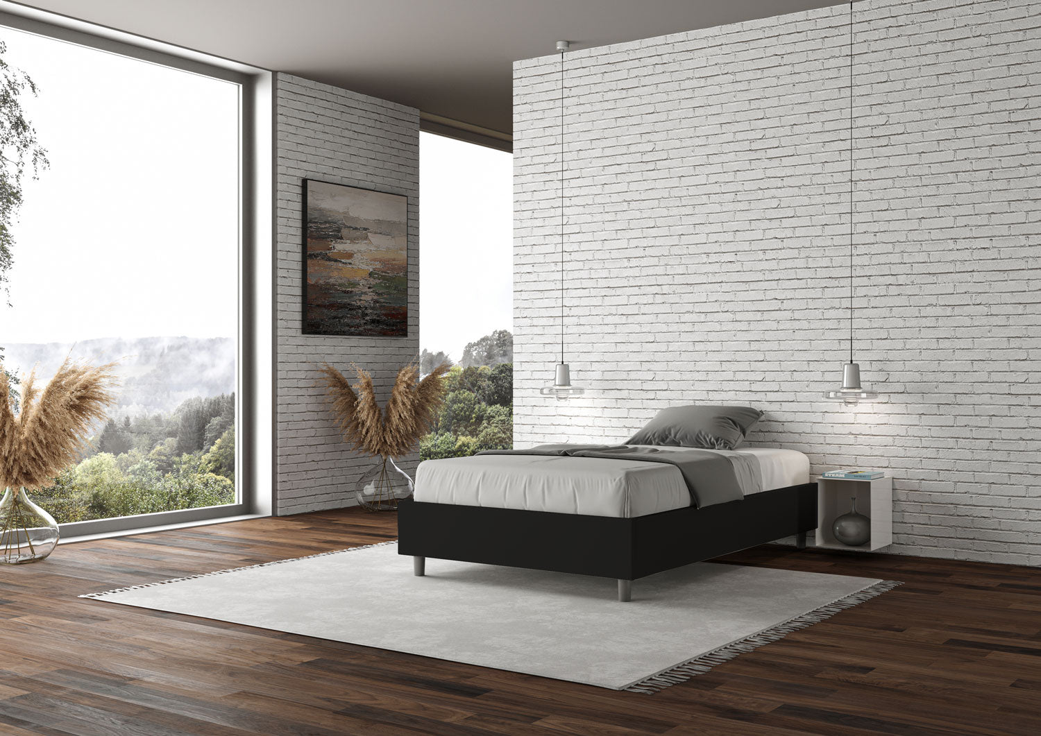 Letto 1 Piazza E Mezzo 120x190 cm Senza Rete Senza Testata Imbottito in Similpelle Azelia Nero