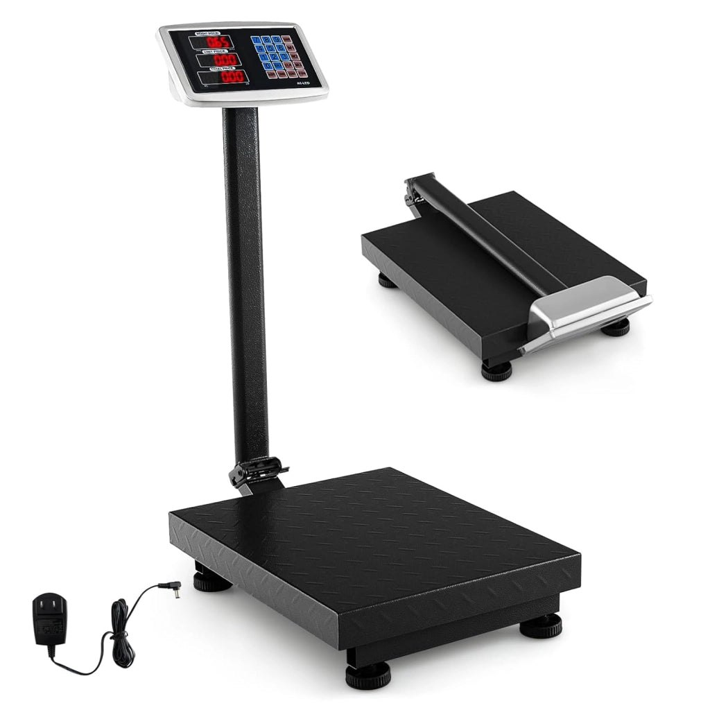 Bilancia Digitale a Piattaforma 300 kg, Bilancia a Pavimento con Calcolatrice Integrata, Conversione Unità LB/KG, per Negozio Azienda Fabbrica