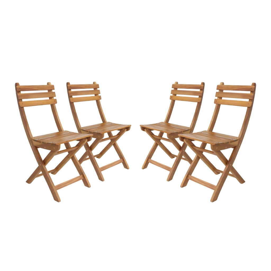 Set 4 sedie da giardino pieghevoli in acacia, marrone naturale