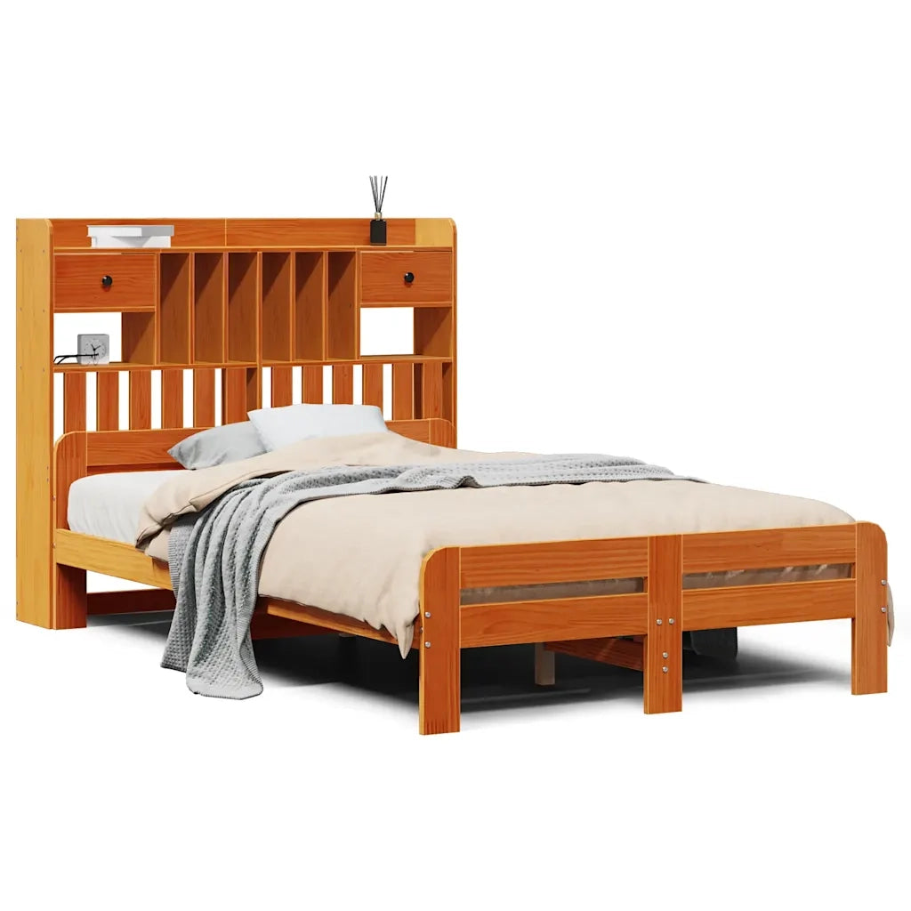 Letto Libreria senza Materasso Marrone Cera 135x190 cm in Pino