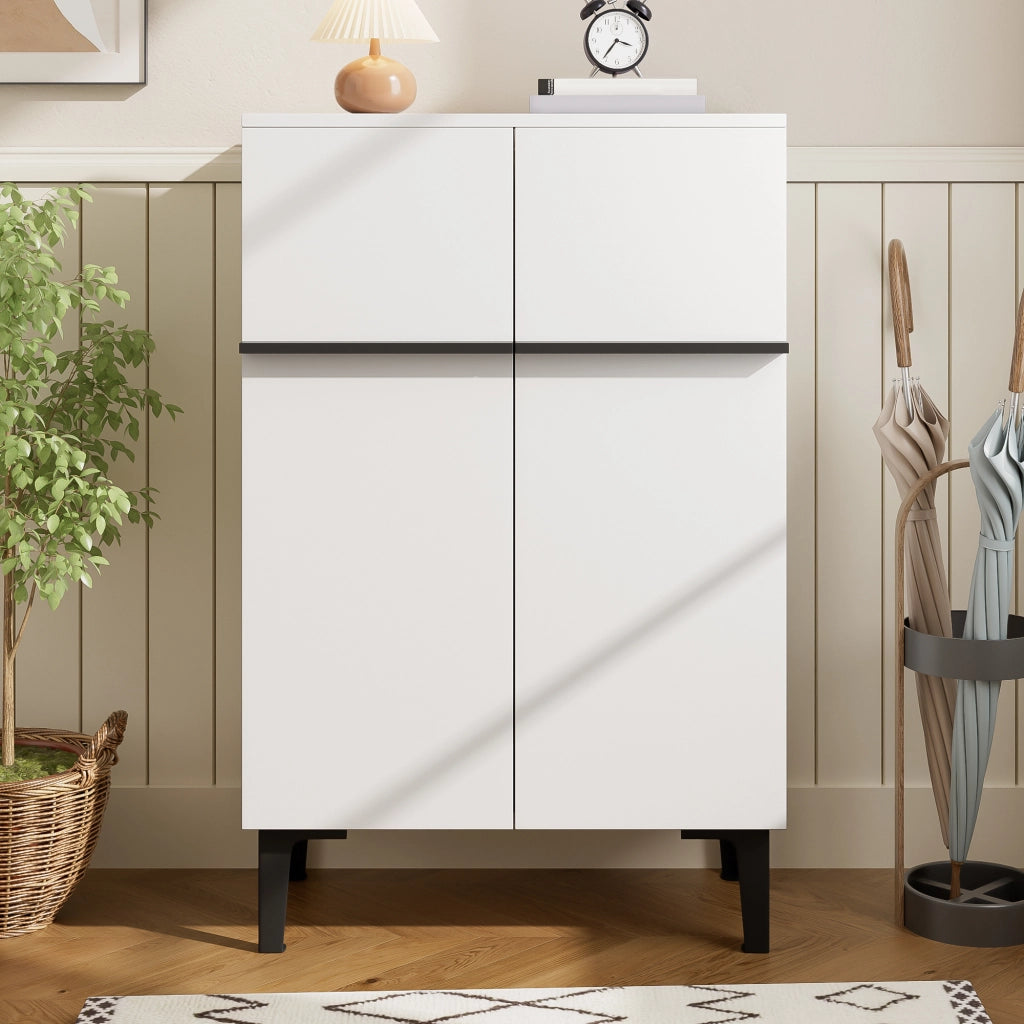 Mobile Scarpiera con 2 Ante e Ripiani Regolabili; Stile Moderno; in Pannello Truciolare; Bianco e Nero; 60??34;5??95 cm