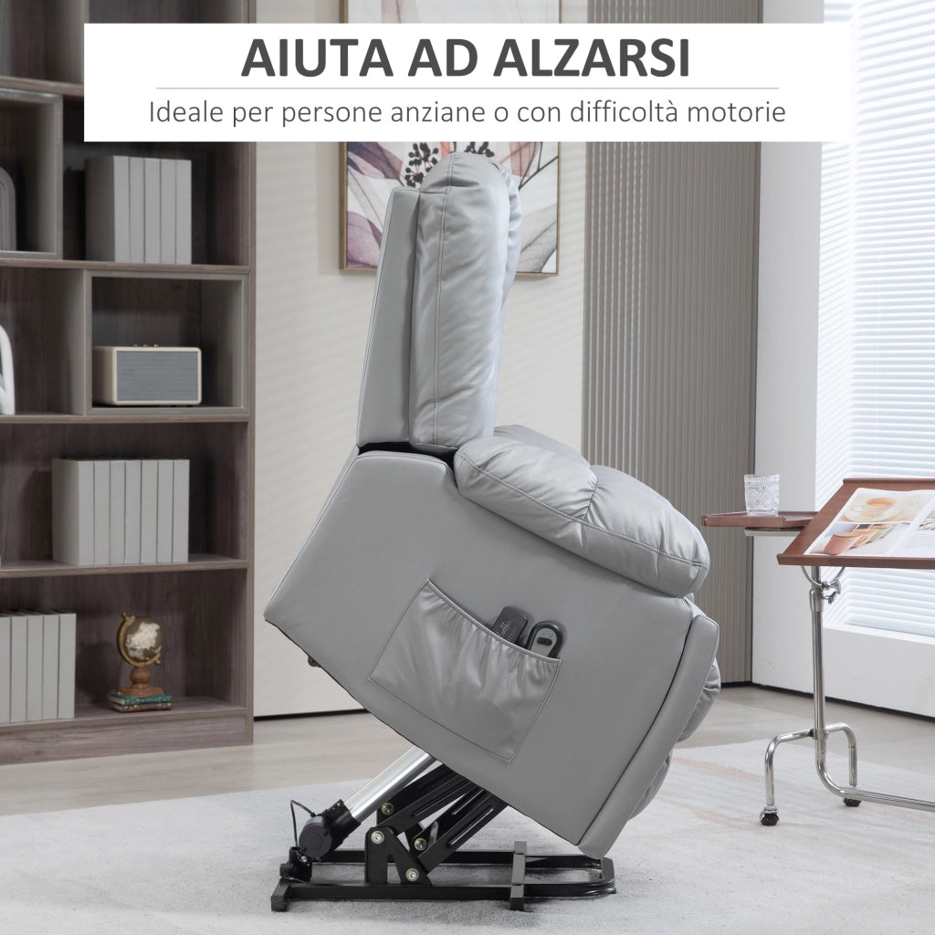 Poltrona Alzapersona Reclinabile Massaggiante ¨C Xylo ¨C Microfibra Grigio 94x96x106 cm