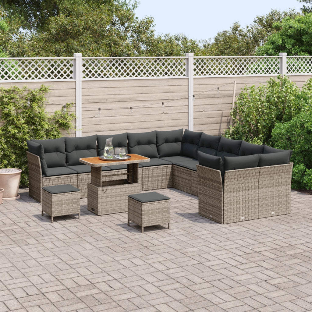 Set di Divani da Giardino 13 Pezzi con Cuscini Grigi Rattan Poliolefinico Acacia