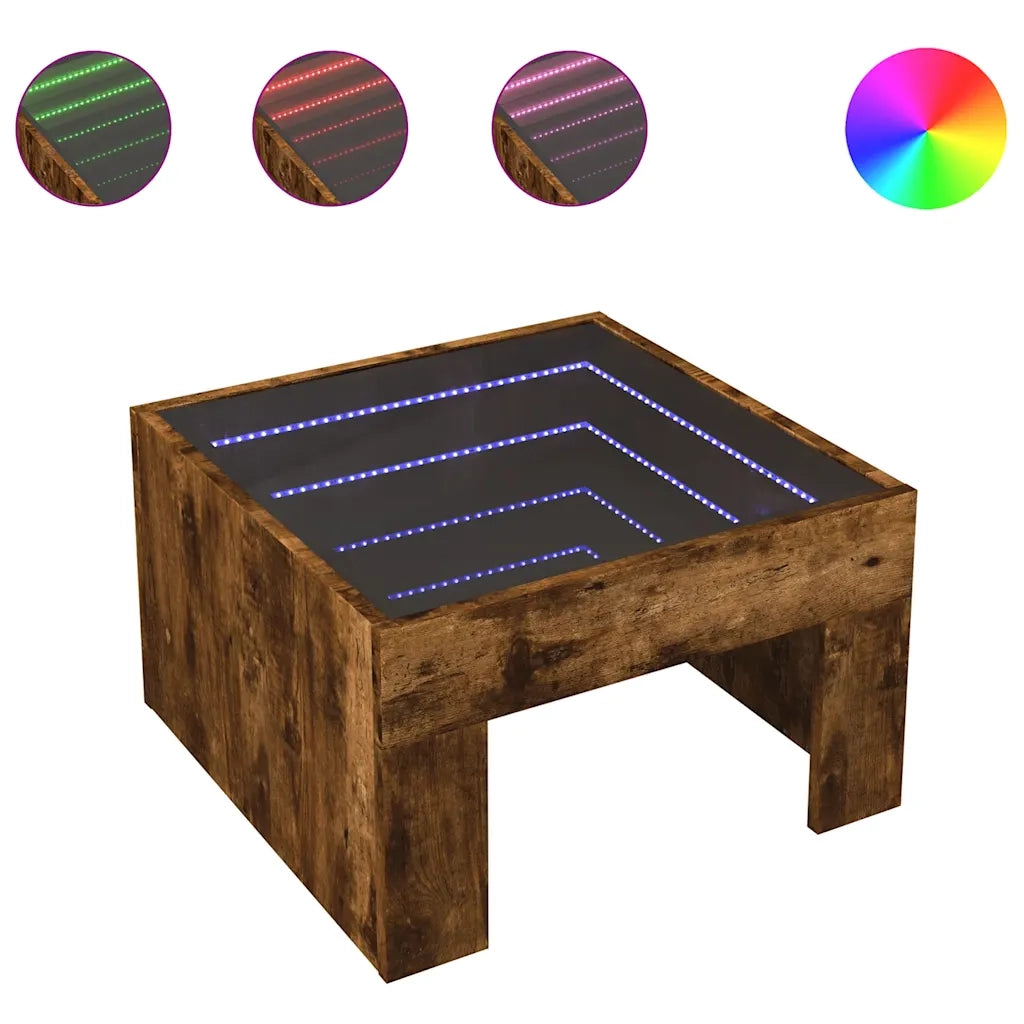 Tavolino da Salotto con LED Infinity Rovere Fumo 50x50x30 cm 847606