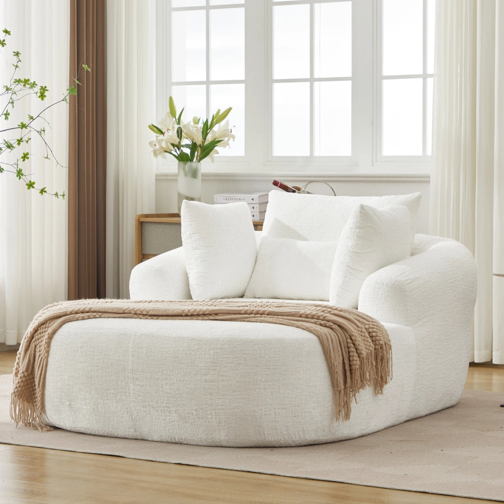 Divano letto chaise longue imbottito in velluto a coste, senza montaggio, bianco