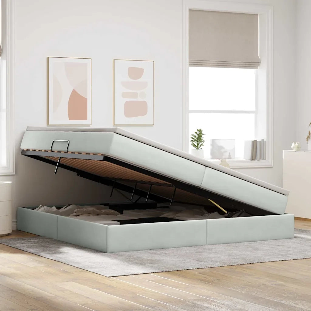 Letto con contenitore e materasso Grigio chiaro 200 x 200 cm 3370323