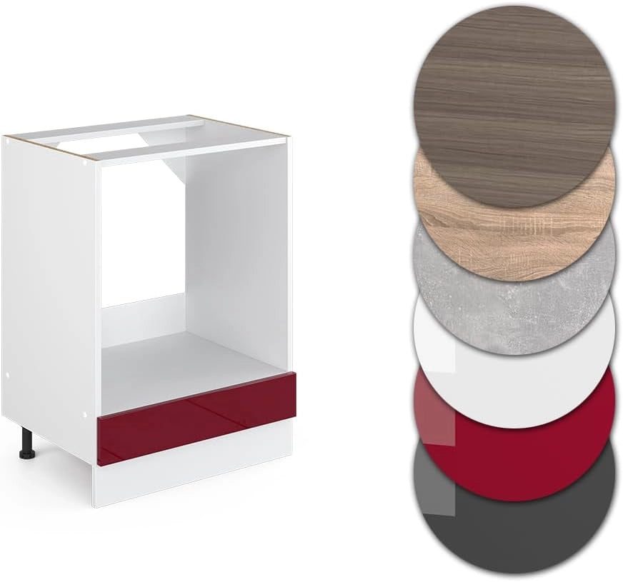 Mobile per forno da incasso R-Line, Rosso lucido, 60 cm senza piano di lavoro, per la libera combinazione all'interno di sistemi cucina modulari