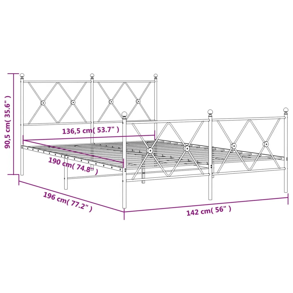 Giroletto con Testiera e Pediera-Struttura Letto Metallo Bianco 137x190 cm 456052