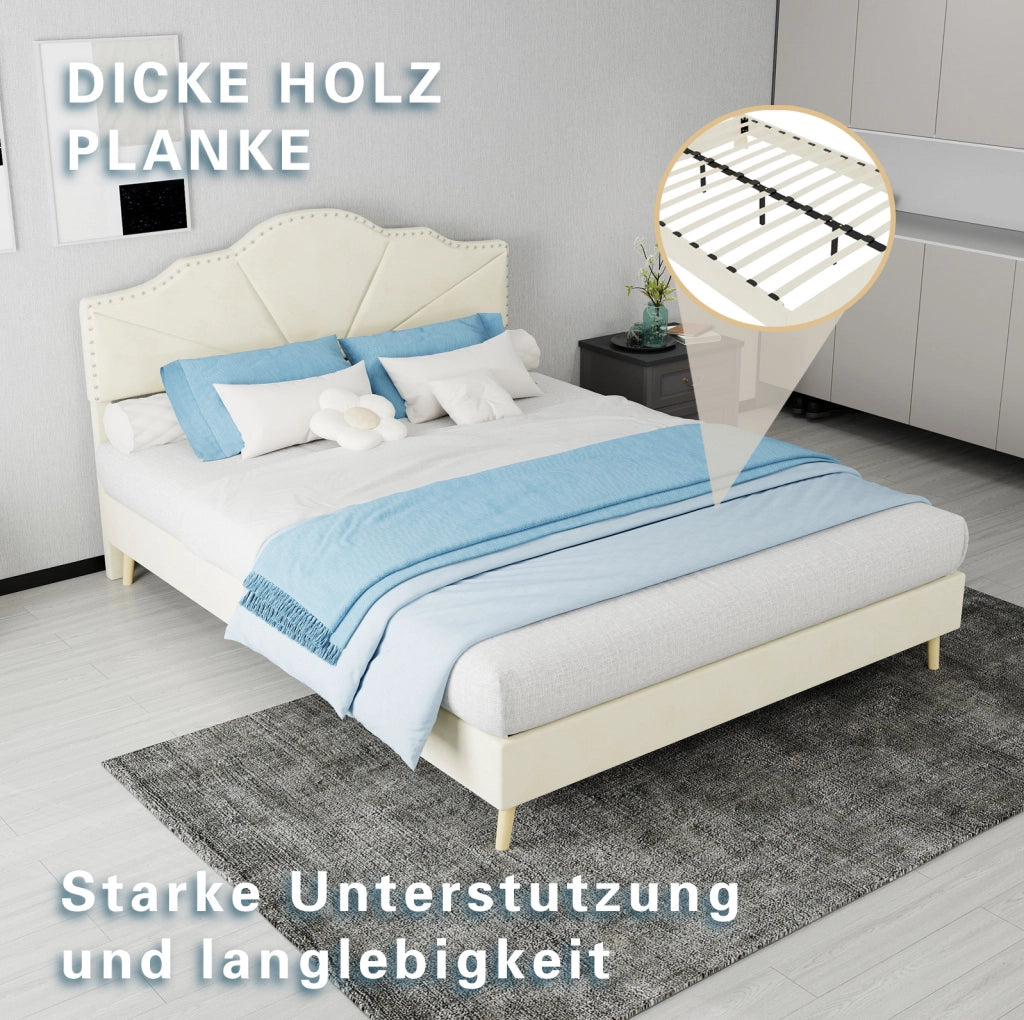 Letto 140x200 cm in tessuto e metallo, beige