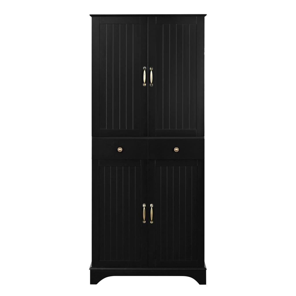 Credenza alta con ripiani regolabili, 2 cassetti e vani con ante, per cucina e soggiorno, in MDF, nero, 77 × 40 × 181 cm