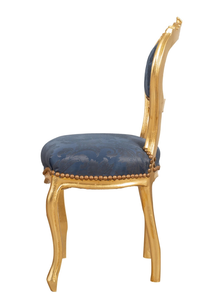Biscottini Sedia poltroncina stile francese Luigi XVI in legno massello di faggio finitura oro e blu