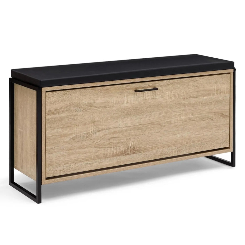 IDMarket - Panca da ingresso con cuscino e porta scarpe LUIS 100 cm design industriale