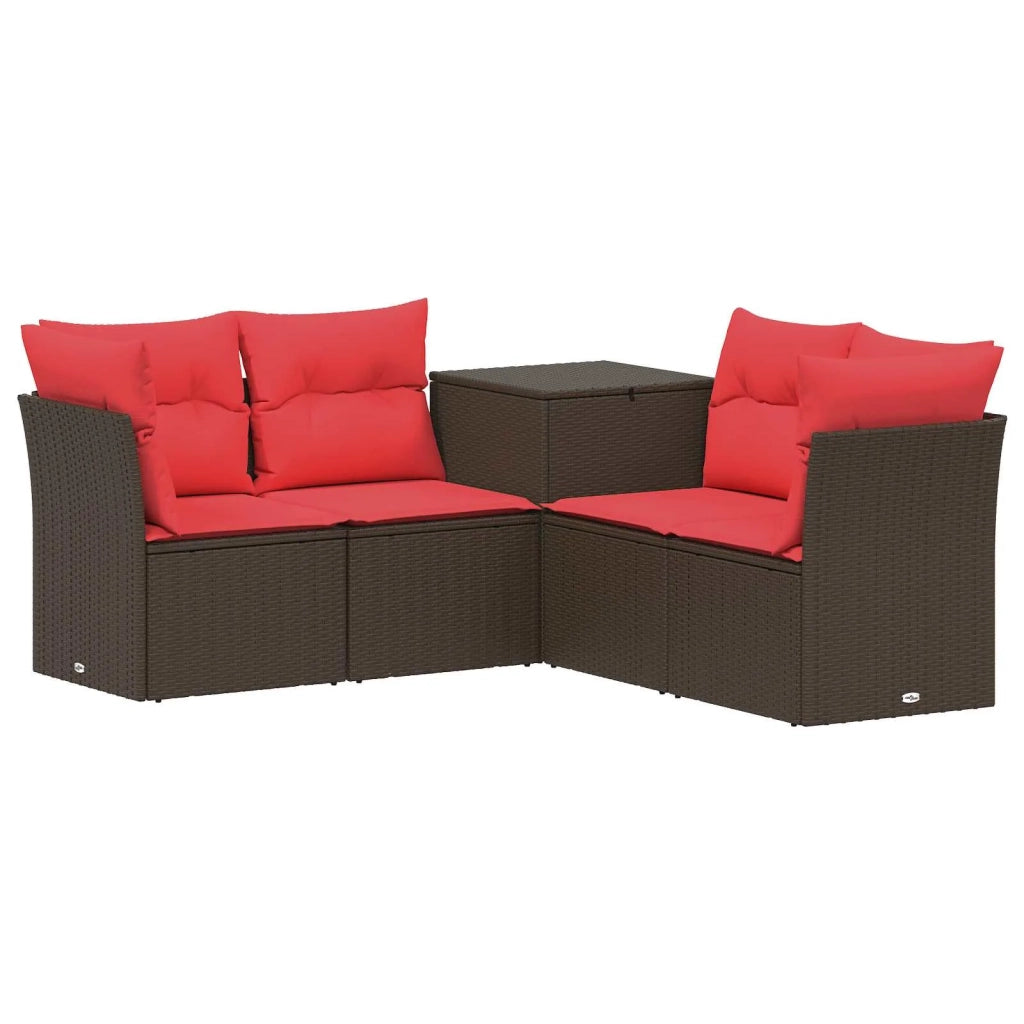 Set di divani 5 pz Marrone e Rosso Rattan sintetico e Acciaio 3447835