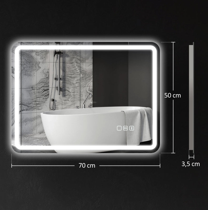 Specchio LED da bagno con musica, orologio e funzione antiappannamento