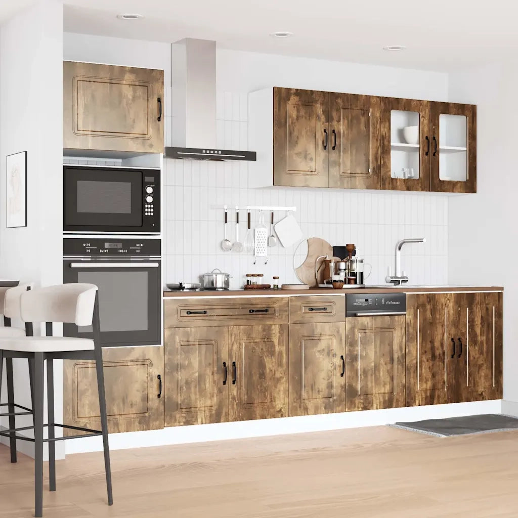 Set Mobili da Cucina 7 pz Kalmar Rovere Fumo Legno Multistrato