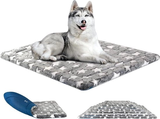 Matrice per cani reversibile con funzione riscaldante e raffreddante, dimensioni 91 x 61 cm - Lavabile in lavatrice - Alta densità schiuma - Adatto per cani grandi - colore grigio blu