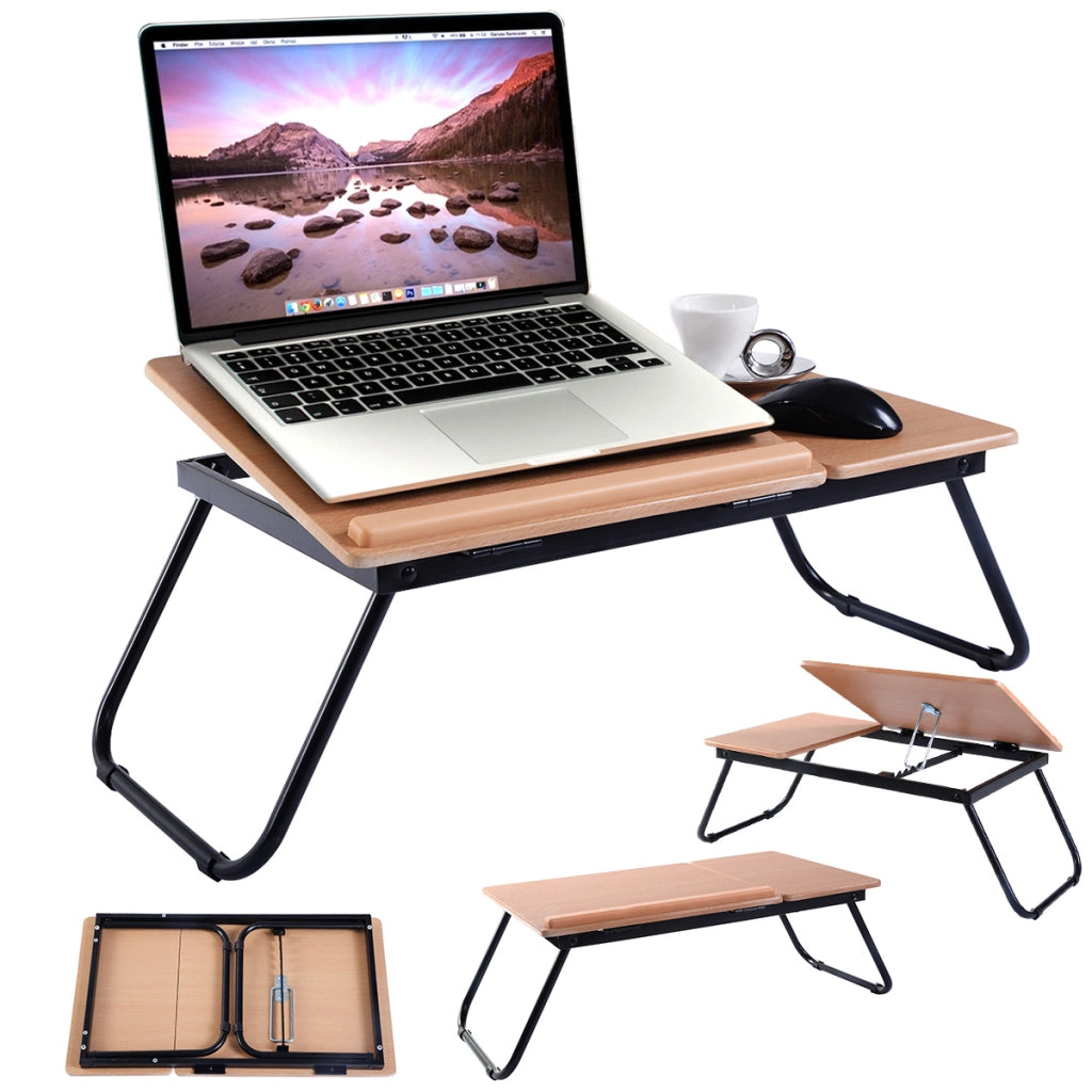 Tavolino portatile pieghevole per letto con piano inclinabile ufficio e viaggi, Tavolino per laptop colazione a letto Naturale