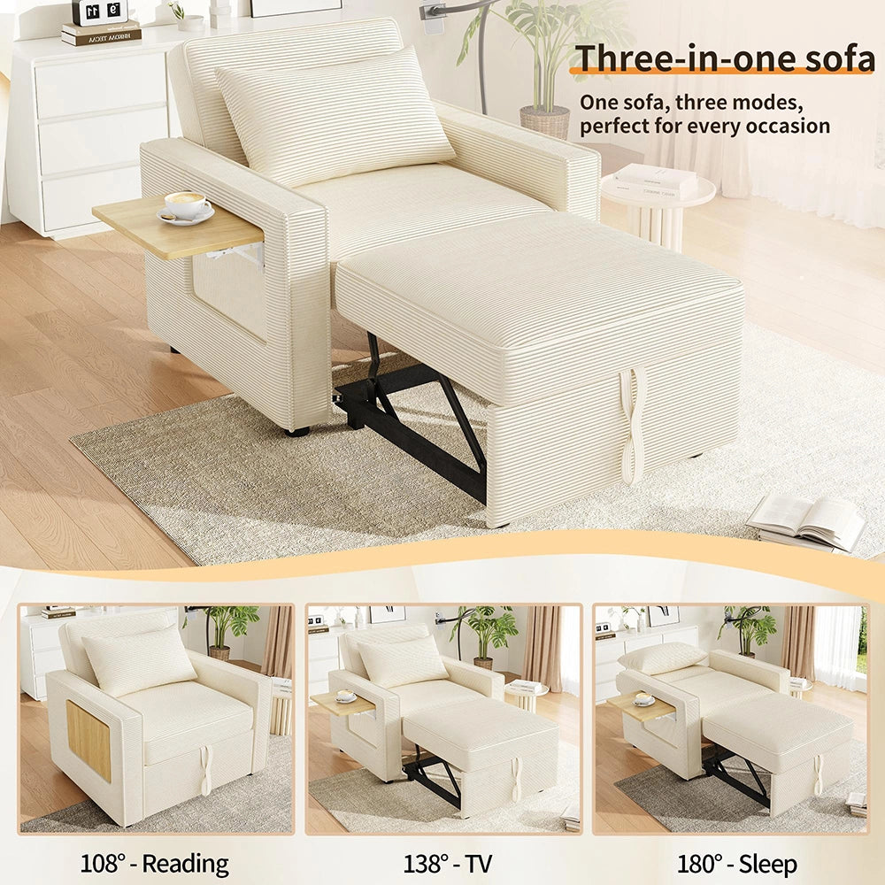 Divano letto pieghevole - Xylo - Con USB, 1 posto, velluto, beige