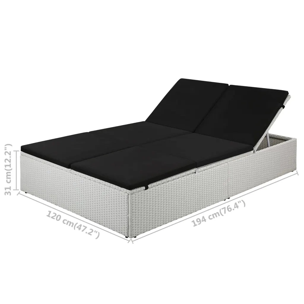 Lettino Prendisole con Cuscino in Polyrattan Nero 44165