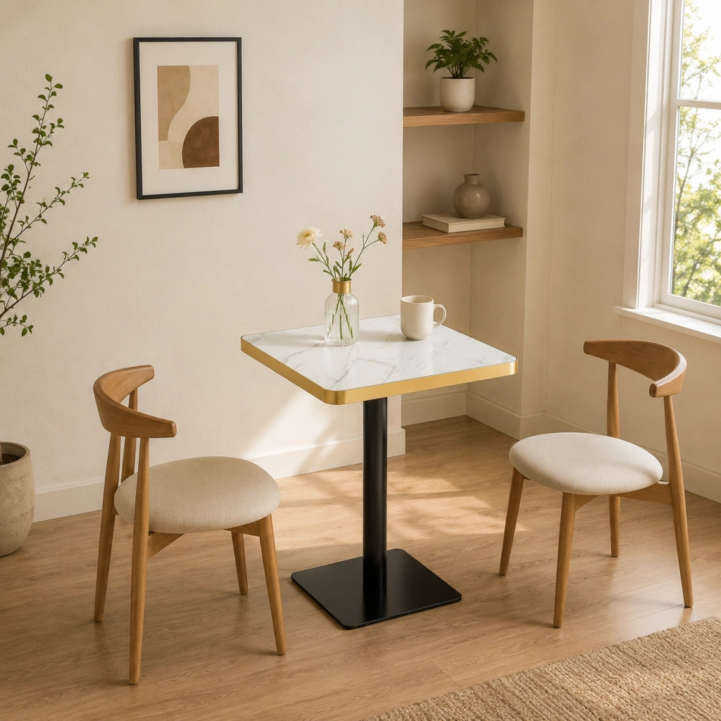 Tavolo da pranzo quadrato in MDF effetto marmo con base in metallo per 2-4 persone bianco 60 × 60 × 74 cm