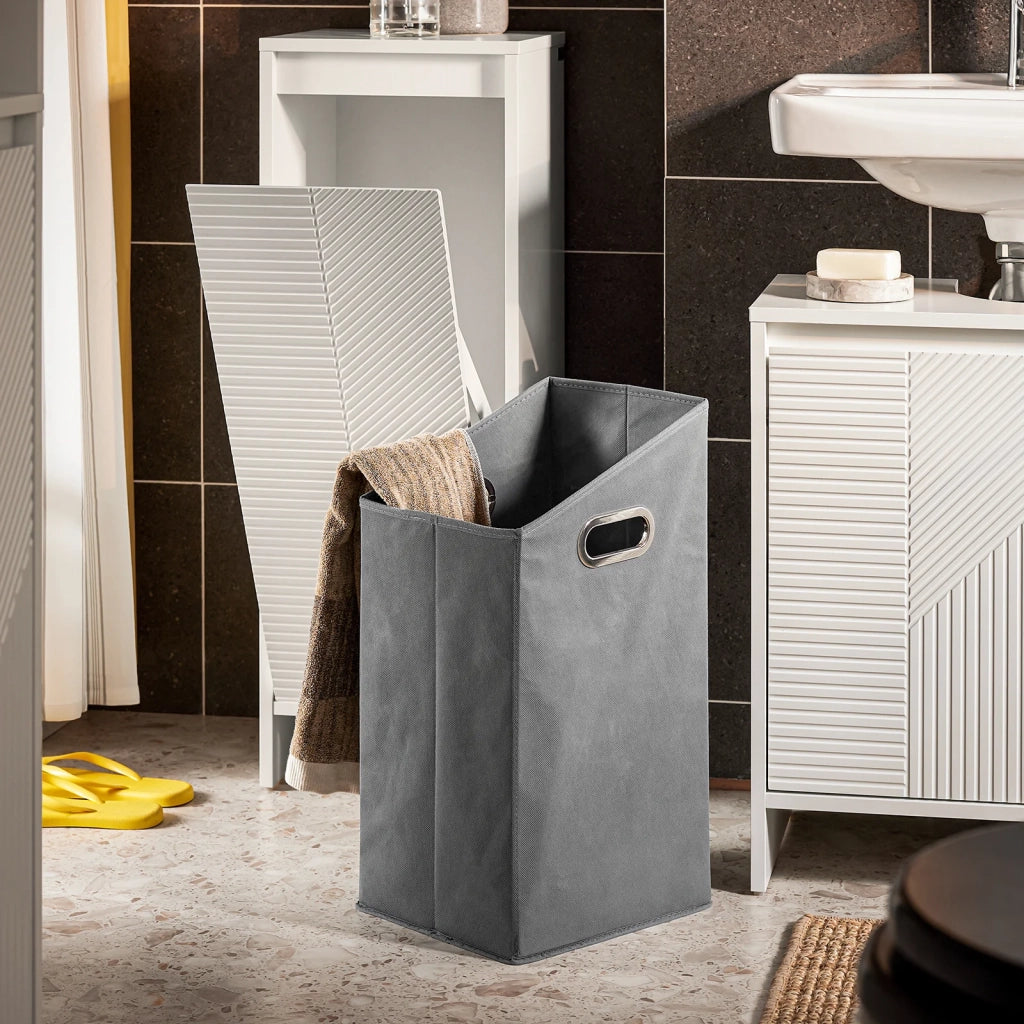 Portabiancheria Bianco per Bagno, Mobiletto Salvaspazio con Cesto per Biancheria, 30x30x87cm BZR154-W