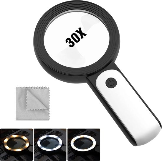 Verglassio a mano con 30X con 18 LED e 3 modalità di illuminazione per la lettura