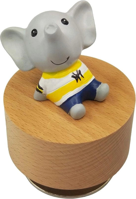Musica da Cassetta con Melodia "Tu sei la Mia Luna di Sole" con Decorazione di Elefante in Legno - Miniatura - Ornamento - Cassettina Musicale con Melodia "Tu sei la Mia Luna di Sole