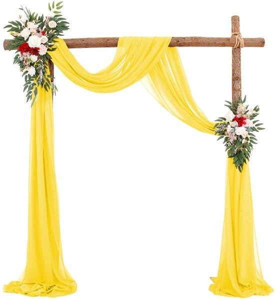 Slitta chiffon, tenda da cerimonia, con nastri, stoffa chiffon drappeggiata per decorazione di cerimonie, fondo, tenda da festa di gesso - giallo - 75*300cm