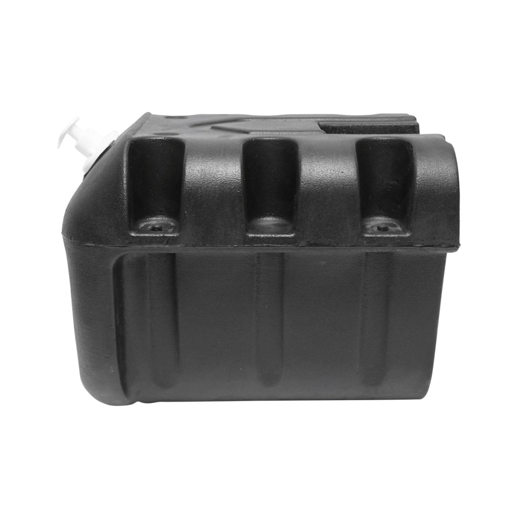 Serbatoio per acqua 30L con rubinetto e dosatore di sapone da 250 ml, in plastica nera, dimensioni 332x420x331 mm