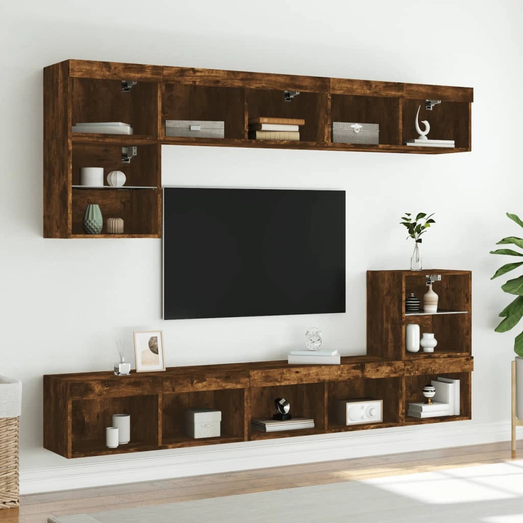 Mobili Porta TV con Luci LED 2 pz Rovere Fumo 80x30x30 cmcod mxl 86179