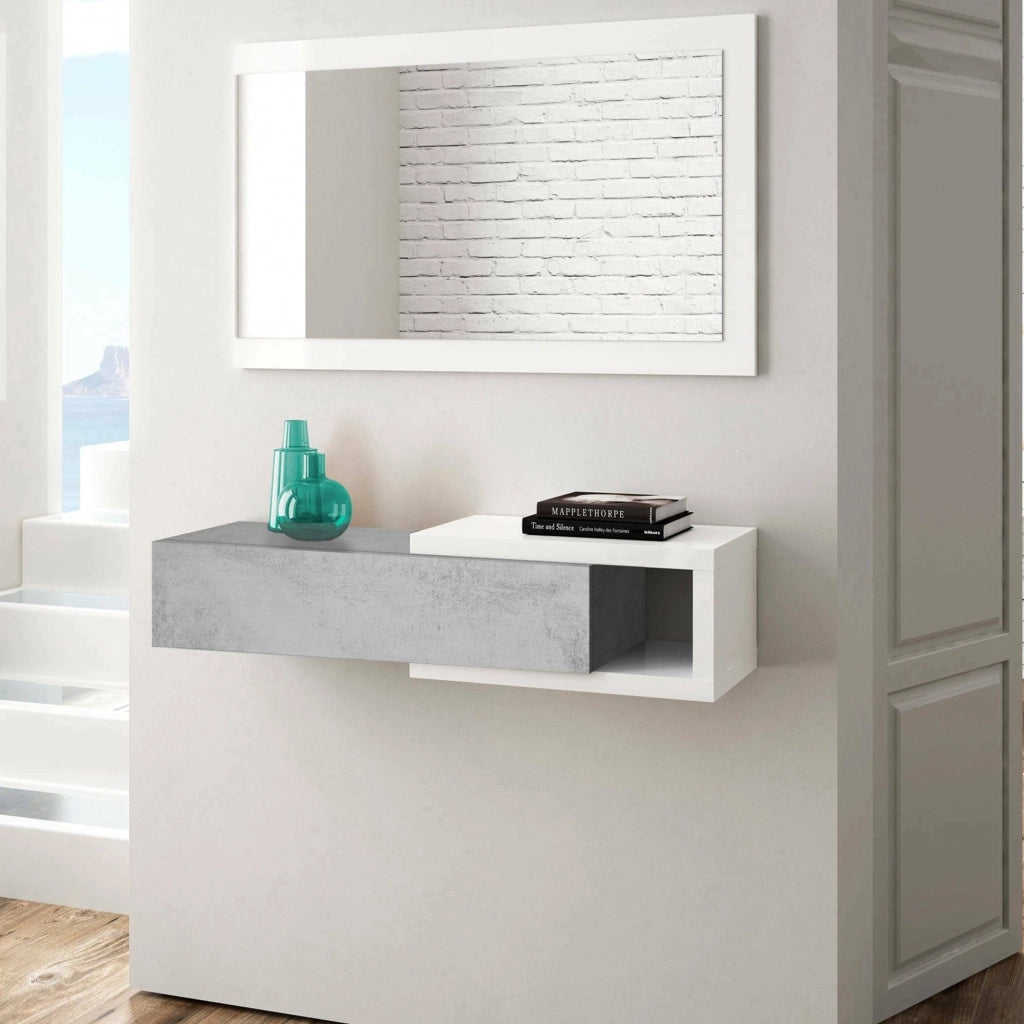 Arty, Mobile da Ingresso Specchio Incluso, 95x26x19h cm Bianco