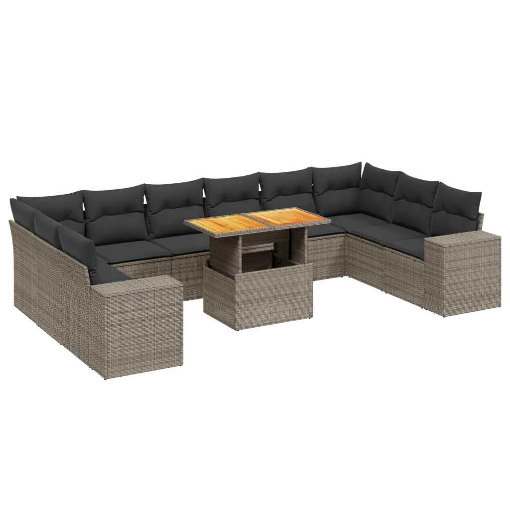 Set Divani da Giardino 11 pz con Cuscini in Polyrattan Grigio