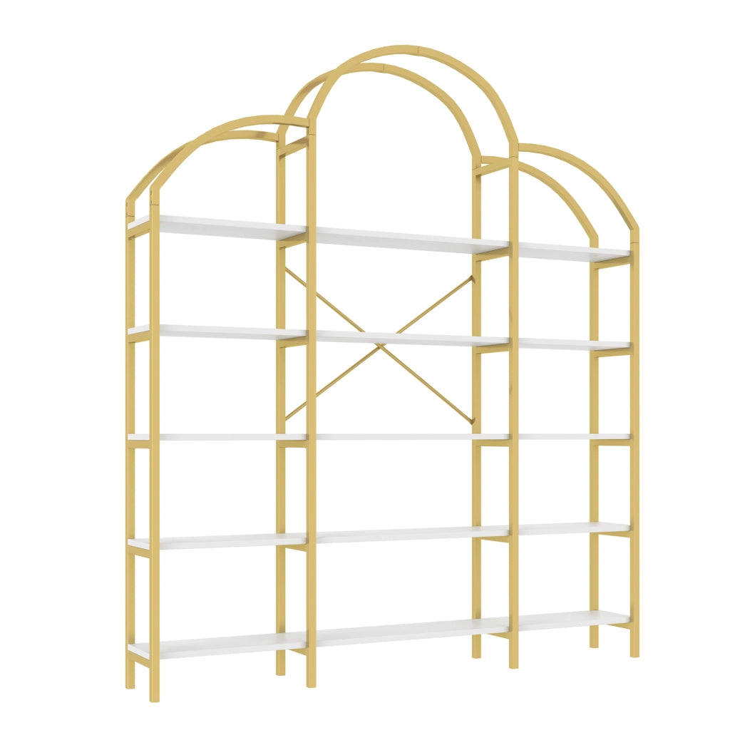 Libreria a 5 ripiani in MDF e metallo bianco e oro 170x26x190 cm