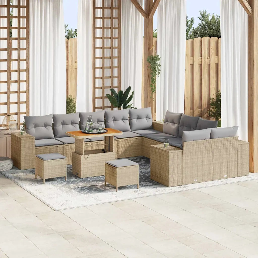 Set Divano da Giardino con cuscino 13 pcs Beige polyrattan