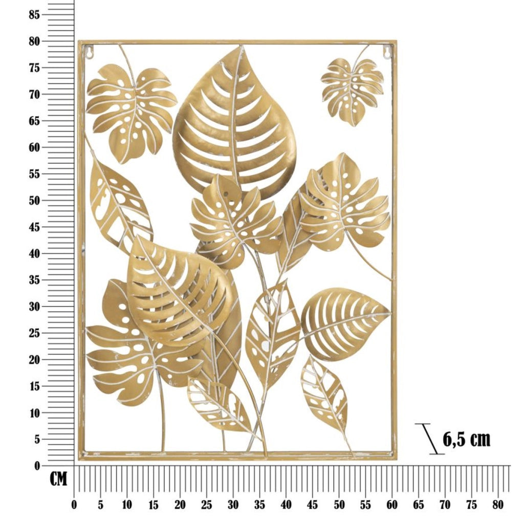 Decorazione in Metallo 3D Foglia 20, Oro, Metallo, 60x6,5x80 cm