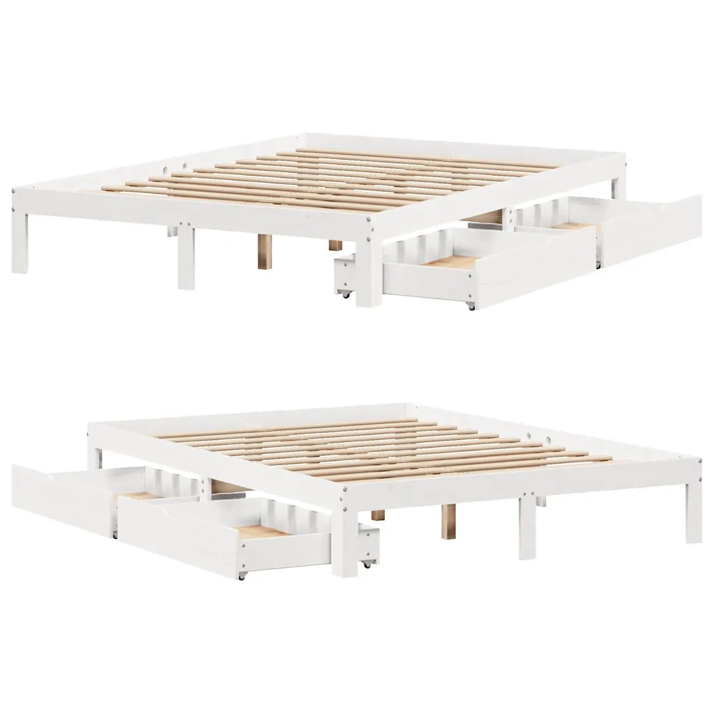 Giroletto con Cassetti-Struttura Letto con contenitore Bianco 135x190 cm Legno Massello di Pino 986670