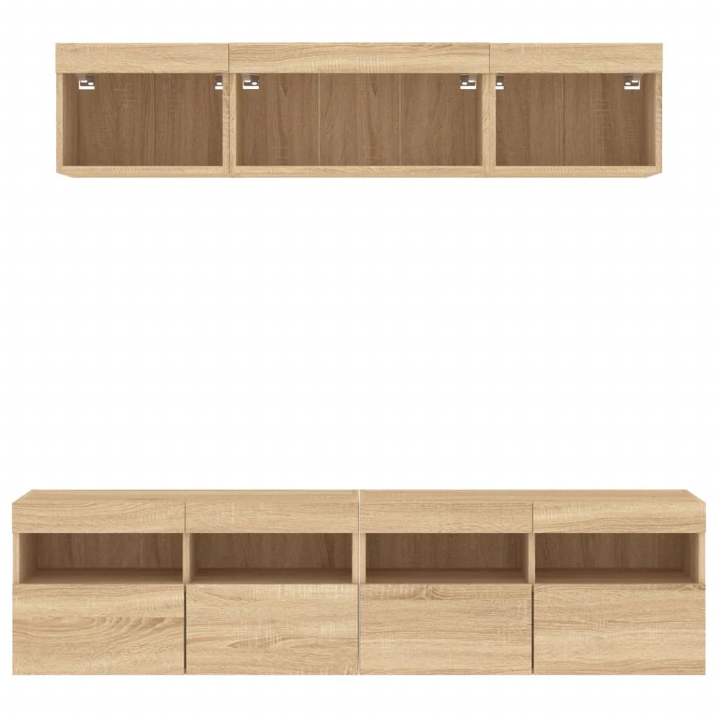 Mobile TV multimediale mensola TV credenza TV sala da pranzo soggiorno camera da letto con LED 5 pezzi legno ingegnerizzato rovere Sonoma marrone 02_0029420