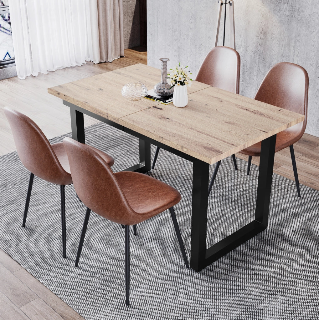 Tavolo da pranzo allungabile stile industriale 140/180 x 80 x 75 cm; nero e naturale; in MDF e metallo