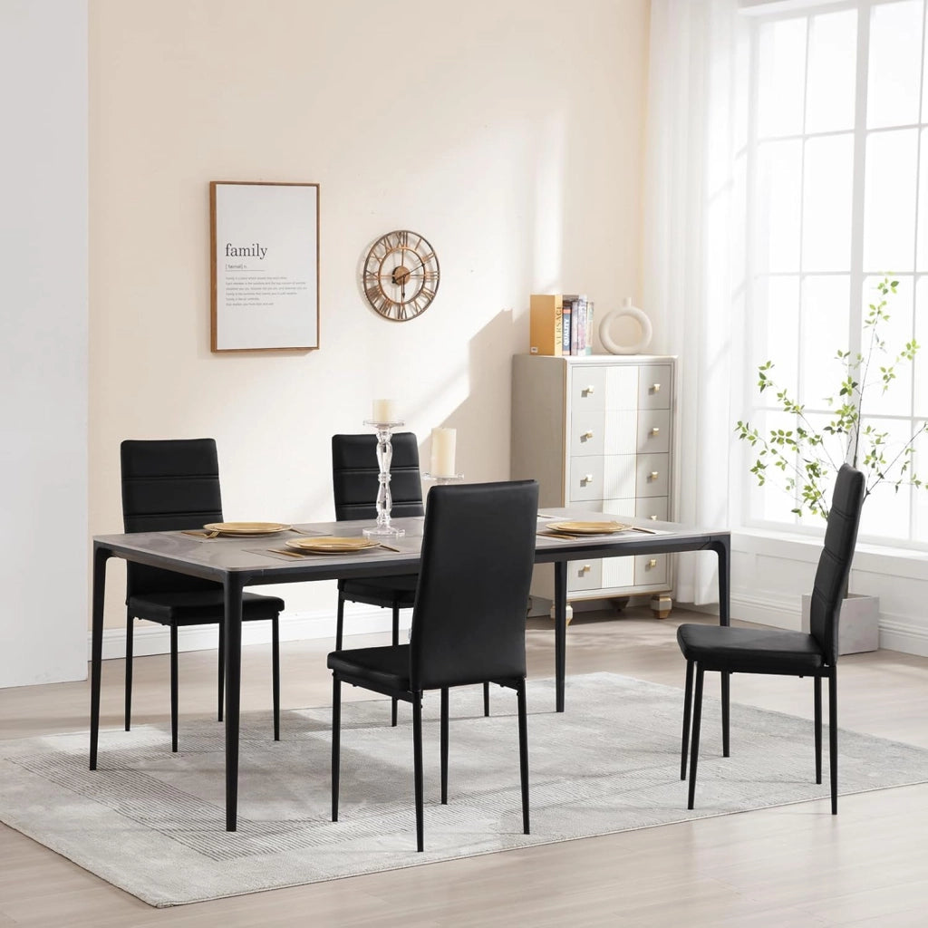 Sedie Sala da Pranzo 4 Pezzi, Sedie da Cucina, Sedia da Pranzo con Schienale Alto, Senza Braccioli, per Camera da Letto, Soggiorno, Sala Reception, in Similpelle e Metallo, Nero, EZS46sz-4