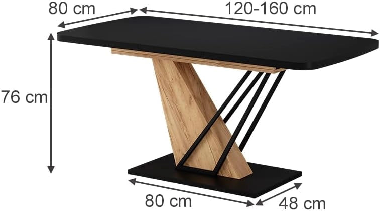 tavolo da pranzo allungabile Fenaro, Rovere nero/oro, 120 x 80 cm estensibile, estendibile fino a 160 cm con prolunga integrata